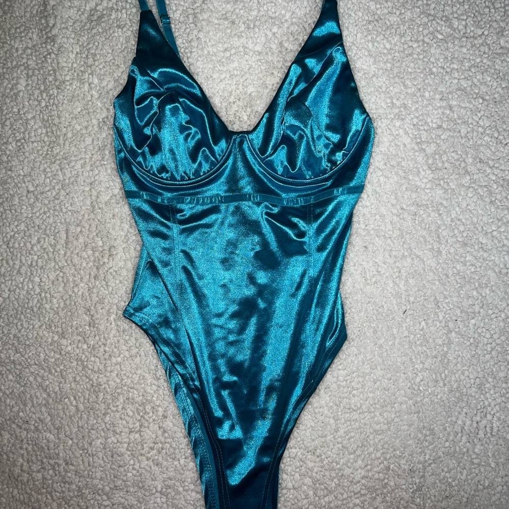 shiny blue bodysuit!